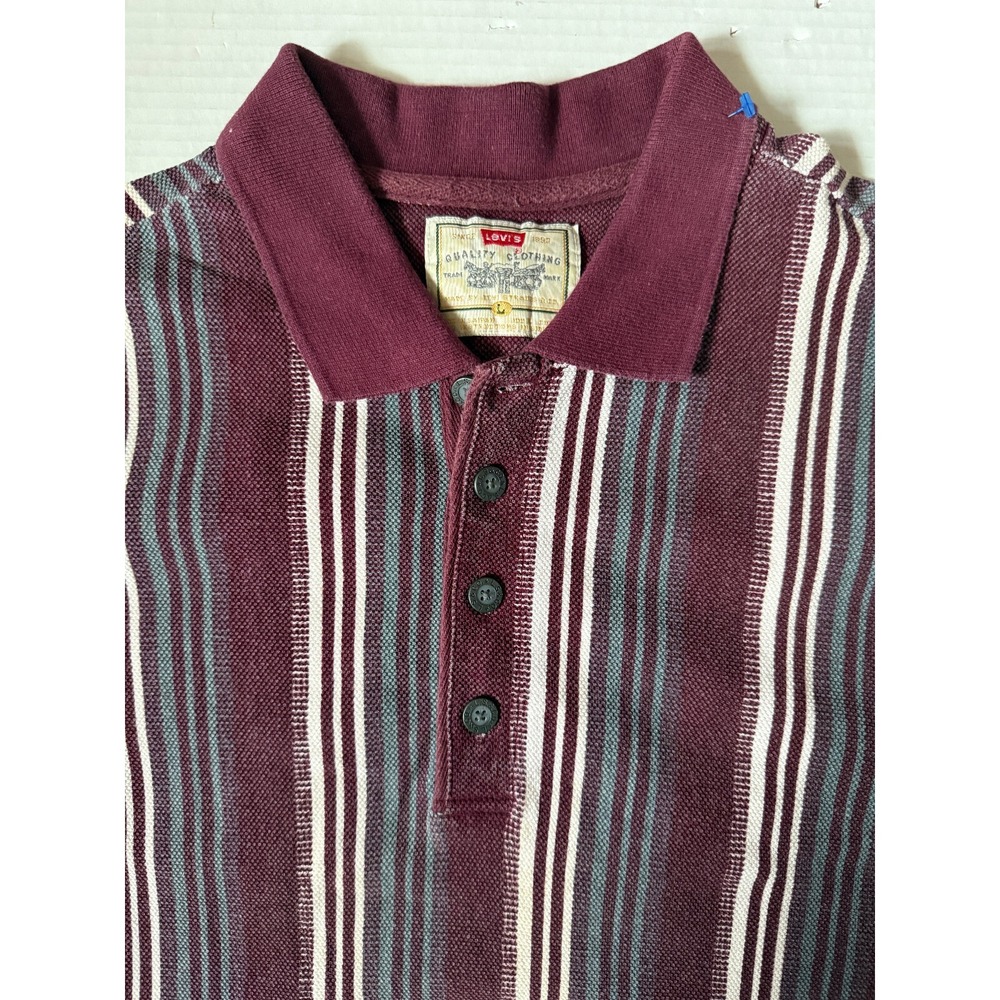 LEVI'S - Men's VINTAGE Maroon‎ Stripe Polo Shirt - Size Large